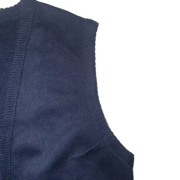 Size 10 Vintage West Germany Navy Wool Mix Knit Waistcoat Pockets - Picture 6 of 8